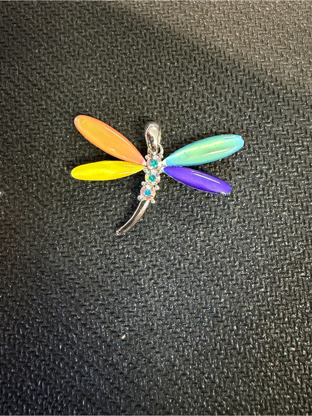 Dragonfly Pendant Charm Rhinestone Enamel Silver Tone Jewelry